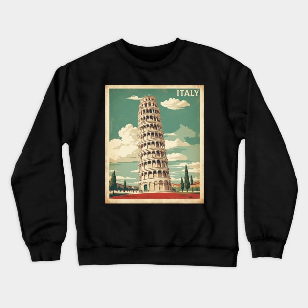 Leaning Tower of Pisa Italy Vintage Tourism Travel Poster Crewneck Sweatshirt by TravelersGems